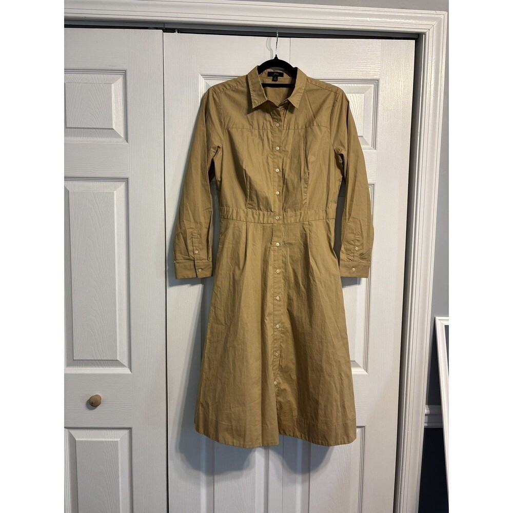 J.CREW 100% cotton Button-Front shirt dress Womens 8 khaki brown fall workwear